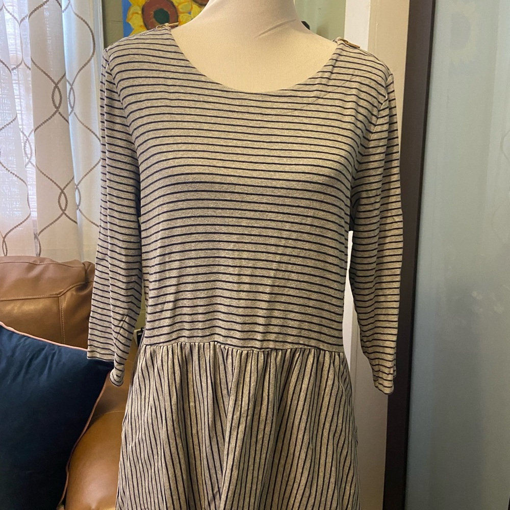 Boden Gray and Blue Striped Long Sleeve Dress